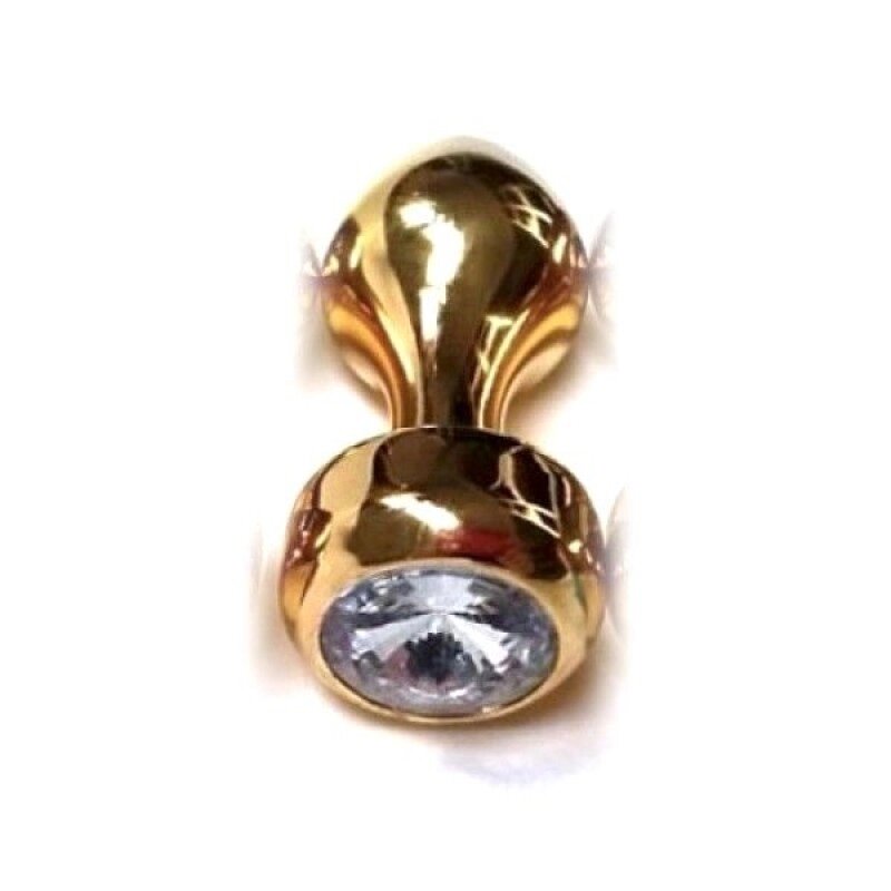 Золотиста алюмінієва особиста     пробка із прозорим кристалом Golden Aluminum Jeweled Anal Plug від компанії Elektromax - фото 1