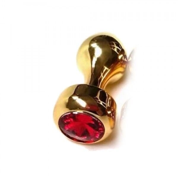 Золотий алюмінієвий анальний пробку з червоним кришталевим золотим алюмінієвим ювелірним анальним пробком від компанії Elektromax - фото 1