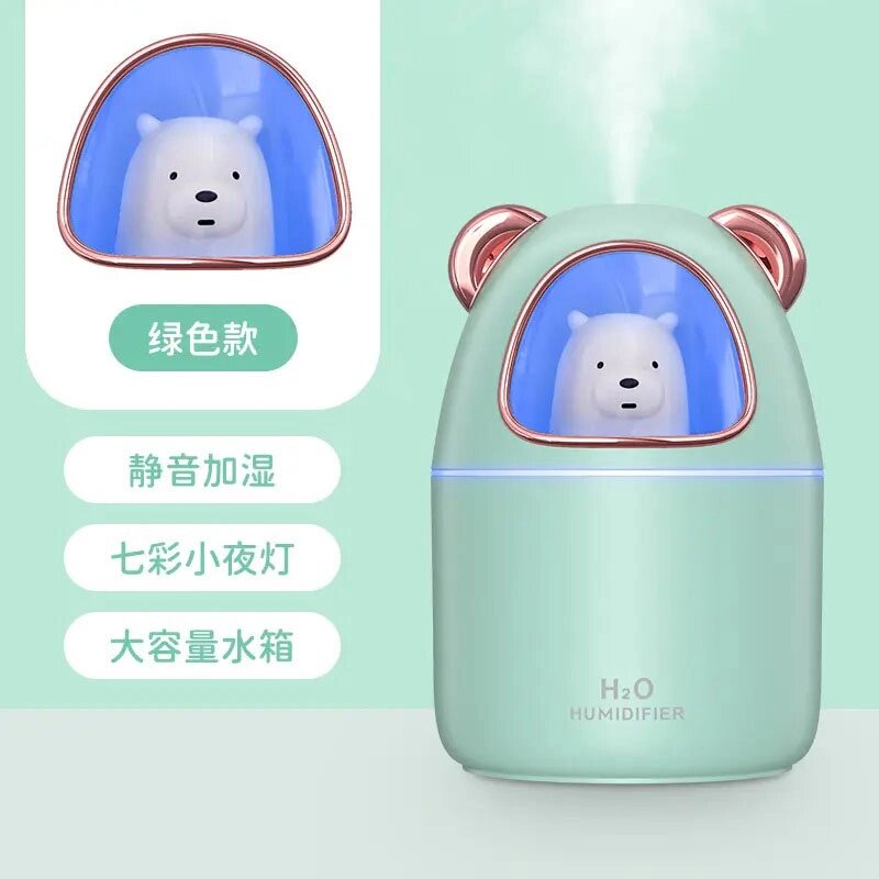 Зволожувач повітря Bear Humidifier H2O USB ведмежа на 300мл, для дитячої кімнати. Колір: зелений від компанії Elektromax - фото 1