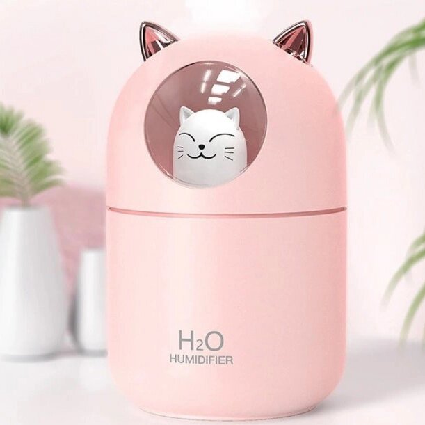 Зволожувач повітря Humidifier H2O Cat USB із котиком на 300мл. Колір: рожевий від компанії Elektromax - фото 1