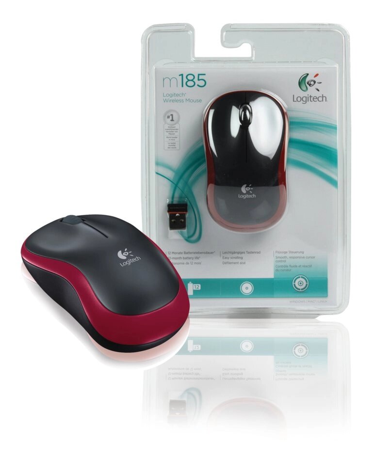 Миша бездротова Logitech M185 (910-002240) Red USB від компанії CyberTech - фото 1