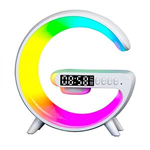 Акумуляторний світильник G63, RGB нічник, годинник, бездротова зарядка, Bluetooth колонка