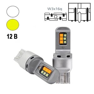 Автолампа світлодіодна W21/5W/7443, цоколь W3x16q, 3535 x 12 smd, біло жовта, 12 — 24 В