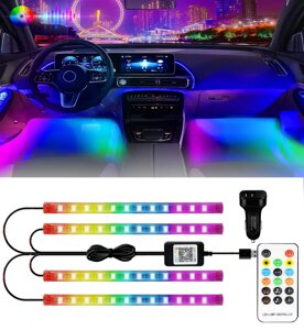 Автомобільна світлодіодна LED-підсвітка RGB NEON у салон автомобіля, керування пультом