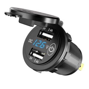 Автомобільна USB-зарядка з вольтметром і сенсорною кнопкою керування, 4,8 А (DS2013H-4.8 A- VS)