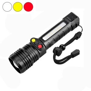 Ліхтар ручний PLD-H005-3PM10-TG +14SMD, білий, жовтий, червоний, zoom, кліпса, індикація заряду, ЗП Type-C