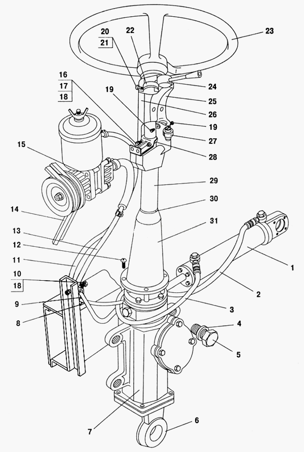 Рулевое управление с гидроусилителем и трубопроводами ПАЗ-32053