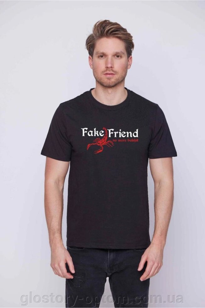 Чоловіча футболка Glo-story Fake Friend MPO-P7648 3XL-4XL-5XL чорна від компанії Glo-Story гуртом з Угорщини. - фото 1