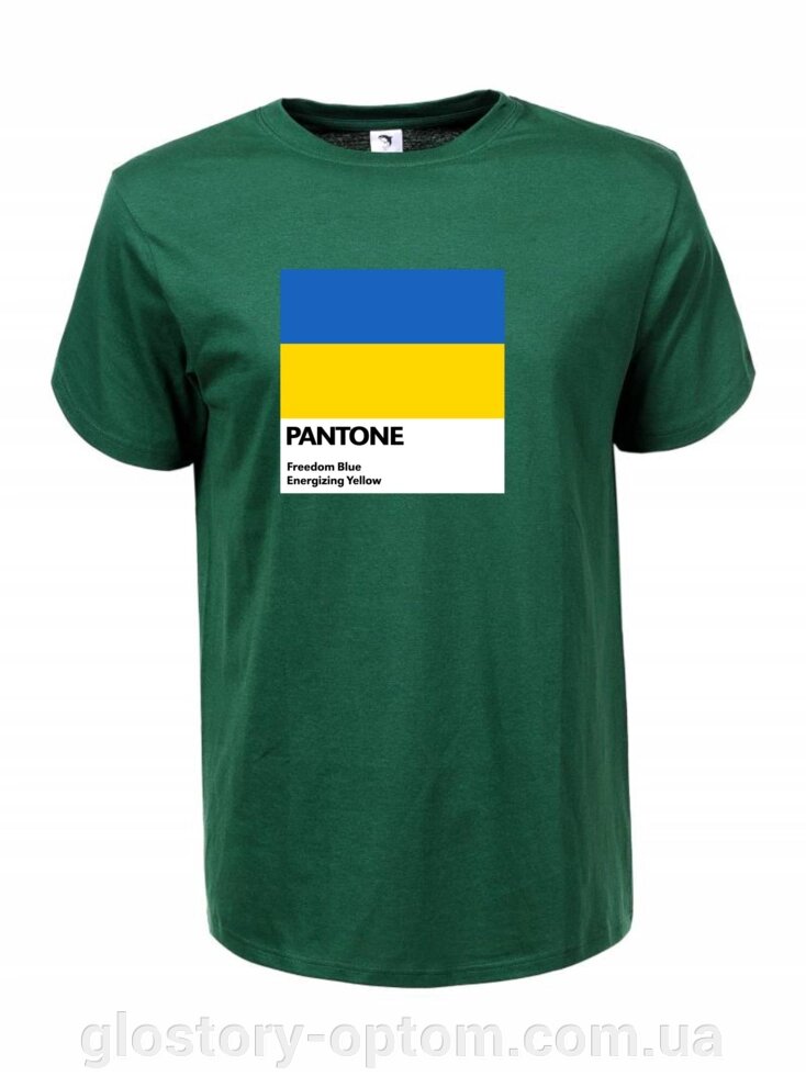 Чоловіча патріотична українська футболка PANTONE UA-(D0112) зелена від компанії Glo-Story гуртом з Угорщини. - фото 1