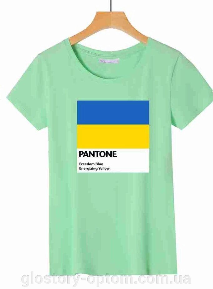 Жіноча патріотична футболка PANTONE WPO-UA-2-Green від компанії Glo-Story гуртом з Угорщини. - фото 1