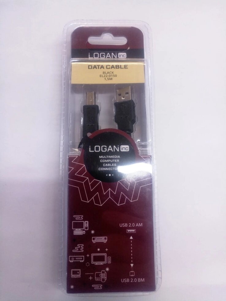 Кабель для принтера Logan Cabel USB-A-USB-B, 1.5m (EL22-0150) від компанії tvsputnik - фото 1
