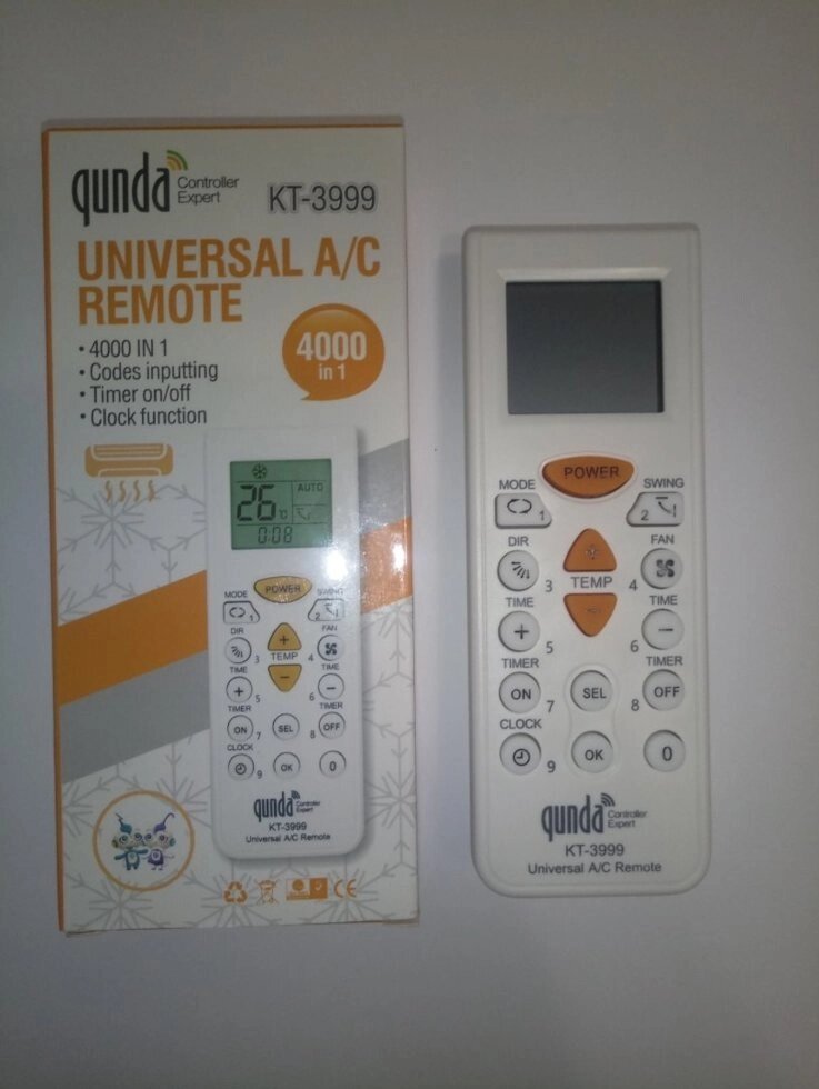 Універсальний пульт для кондиціонерів QUNDA KT-3999 (4000 кодів) - роздріб