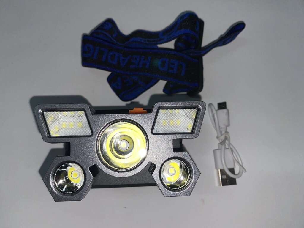 Яскравий налобний ліхтар на акумуляторі (з 5 світлодіодами та зарядкою від Usb) від компанії tvsputnik - фото 1