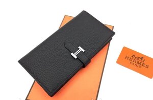 Жіночий чорний шкіряний гаманець в стилі Hermes (H-5123)