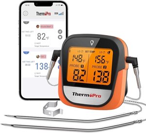 Термометр кулінарний для м'яса, духовки ThermoPro TP-902 з Bluetooth 5.0 (100 м) на 2 щупи