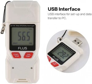 FLUS ET - 176 Міні цифровий ЖК-реєстратор температури і вологості з підтримкою виведення PDF