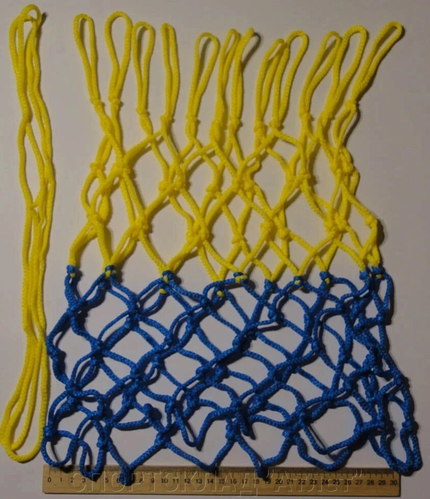Баскетбольна сітка Ігрова. Шнур Ø 3,5 мм, 50 см (стандартна) жовто-синя від компанії СПОРТСКЛАД "Атлет" - фото 1