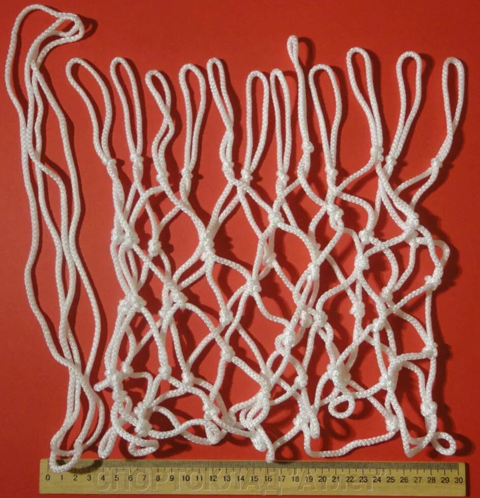 Баскетбольна сітка Тренувальна. Шнур Ø 3,5 мм, 35 ​​см (укорочена) біла від компанії СПОРТСКЛАД "Атлет" - фото 1