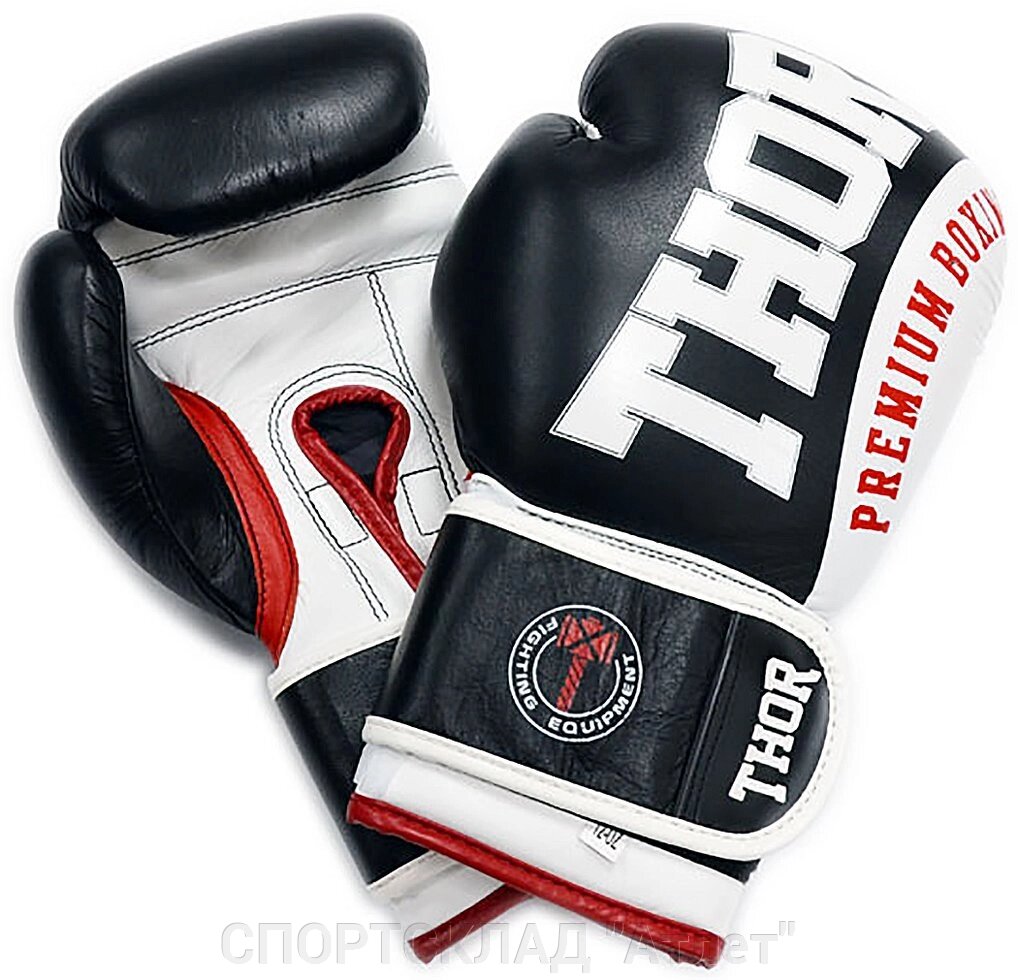 Боксерські рукавички 10, 12, 14, 16 oz Thor Shark (Pu) чорні від компанії СПОРТСКЛАД "Атлет" - фото 1
