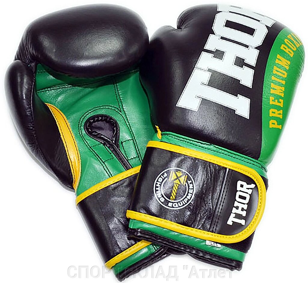 Боксерські рукавички 10, 12, 14, 16 oz Thor Shark (Pu) зелені від компанії СПОРТСКЛАД "Атлет" - фото 1