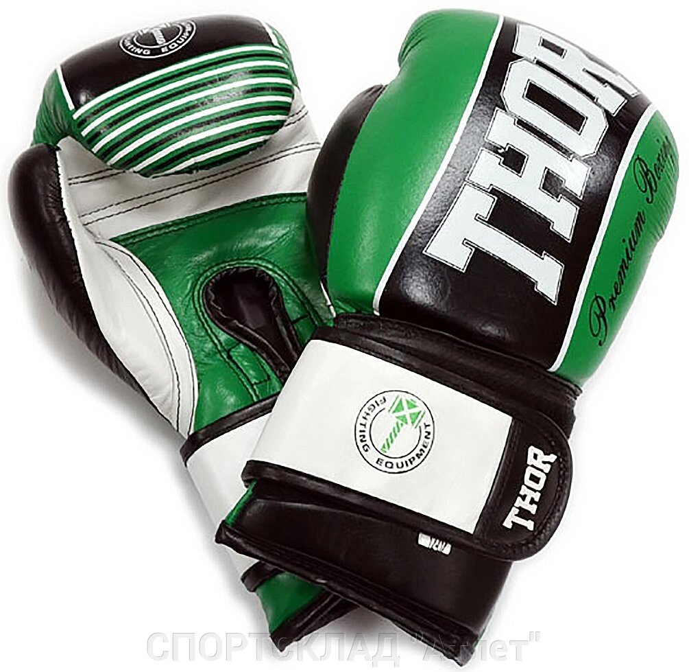 Боксерські рукавички 10, 12, 14, 16 oz Thor Thunder (leather) зелені від компанії СПОРТСКЛАД "Атлет" - фото 1