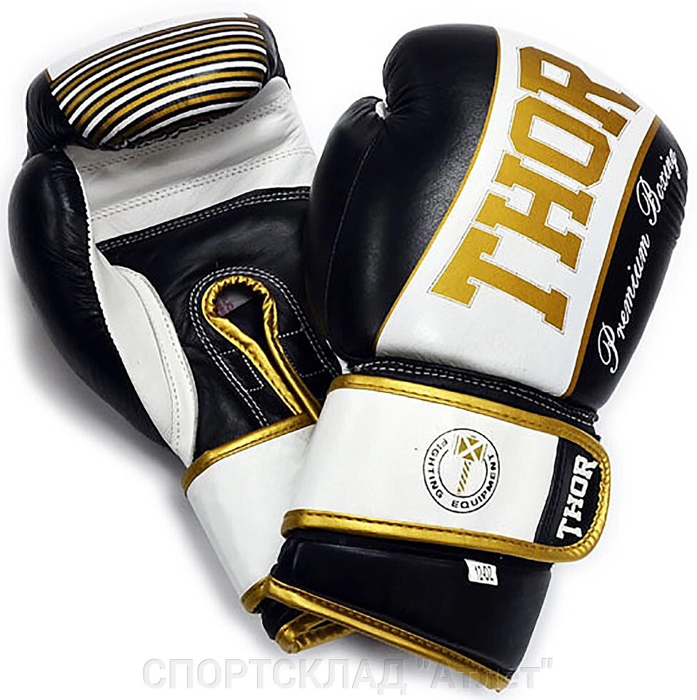 Боксерські рукавиці 10, 12, 14, 16 oz Thor Thunder (leather) чорні від компанії СПОРТСКЛАД "Атлет" - фото 1