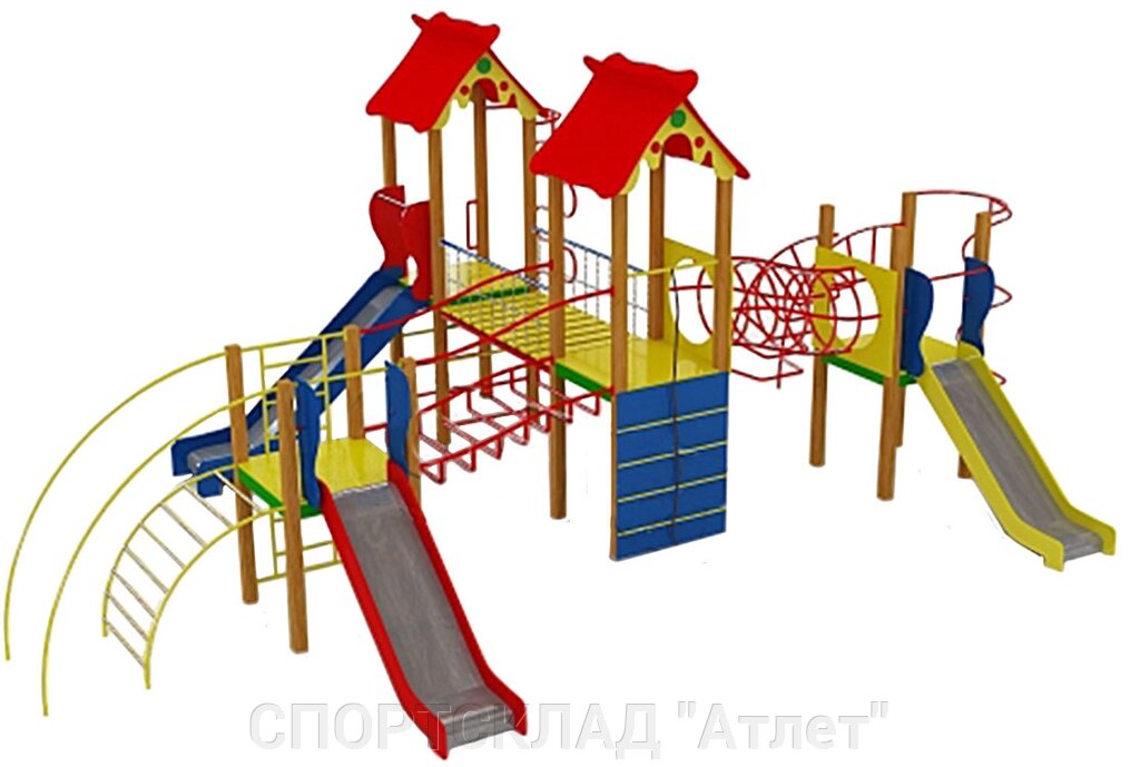 Дитячий комплекс Крабик (висота гірок 1,2; 1,5 м; 8,4 * 4,9 * 3,8 м) від компанії СПОРТСКЛАД "Атлет" - фото 1