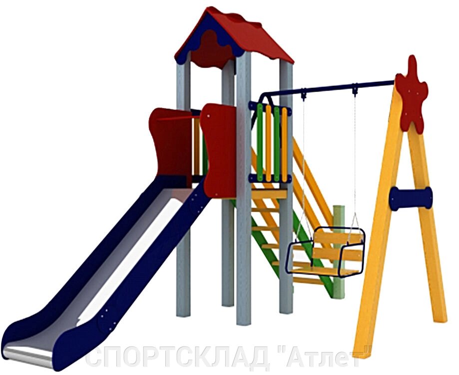 Дитячий комплекс Кроха (висота гірки 1,2 м; 3,8 * 2,5 * 3,3 м) від компанії СПОРТСКЛАД "Атлет" - фото 1