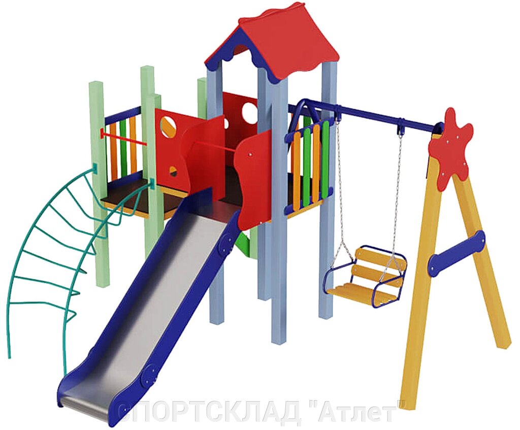 Дитячий комплекс Ластівка (висота гірки 1,5 м; 4,1 * 3,1 * 3,8 м) від компанії СПОРТСКЛАД "Атлет" - фото 1
