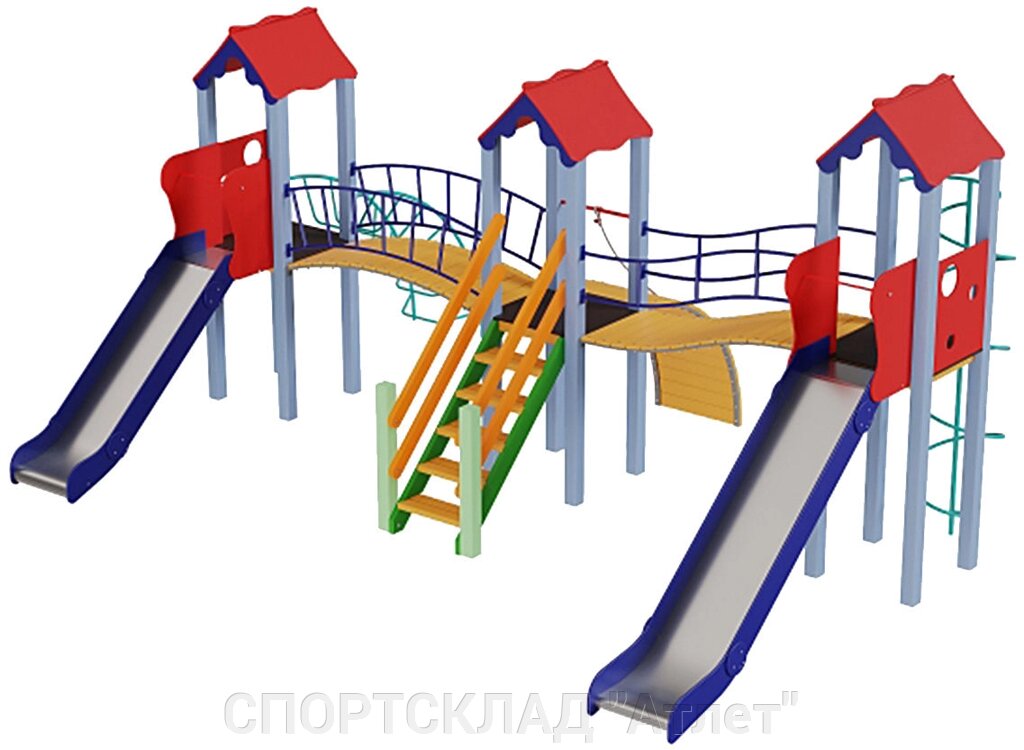 Дитячий комплекс Стіна (висота гірок 1,2 і 1,5 м; 5,2 * 6,8 * 3,8 м) від компанії СПОРТСКЛАД "Атлет" - фото 1