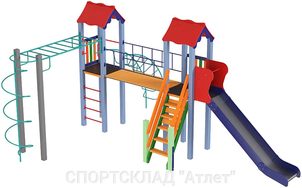 Дитячий комплекс Вагончик (висота гірки 1,2 м; 5,7 * 5,3 * 3,8 м) від компанії СПОРТСКЛАД "Атлет" - фото 1