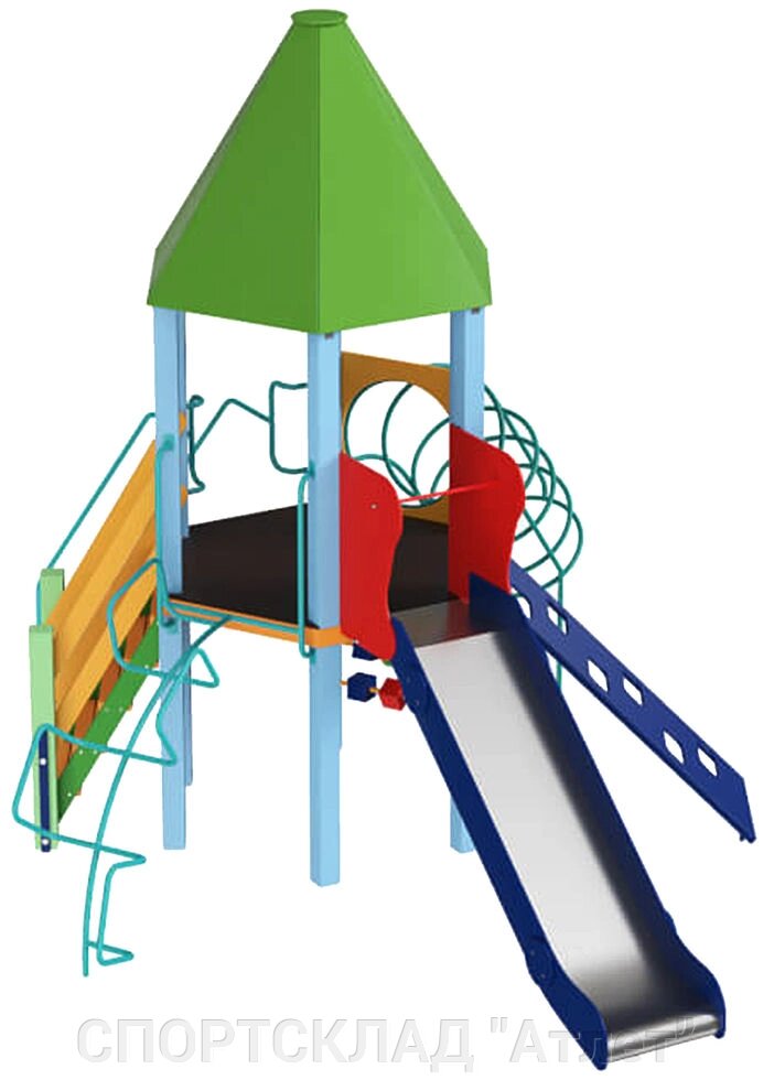 Дитячий комплекс Вежа (висота гірки 1,2 м; 6 * 4,7 * 3,6 м) від компанії СПОРТСКЛАД "Атлет" - фото 1