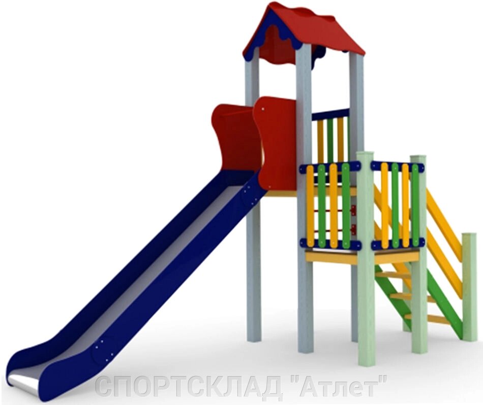 Дитячий комплекс Затишок (висота гірки 1,5 м; 2,0 * 4,1 * 3,8 м) від компанії СПОРТСКЛАД "Атлет" - фото 1