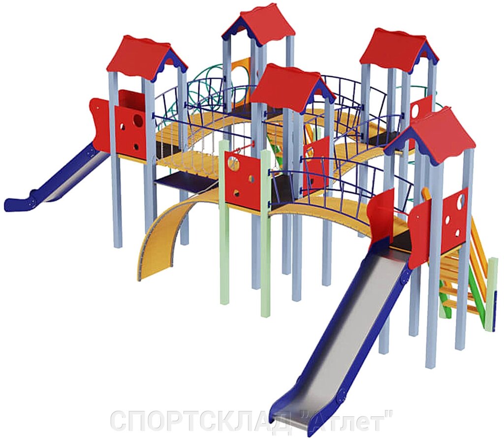 Дитячий комплекс Жабка (висота гірки 1,5 м; 9,3 * 8,3 * 3,8 м) від компанії СПОРТСКЛАД "Атлет" - фото 1