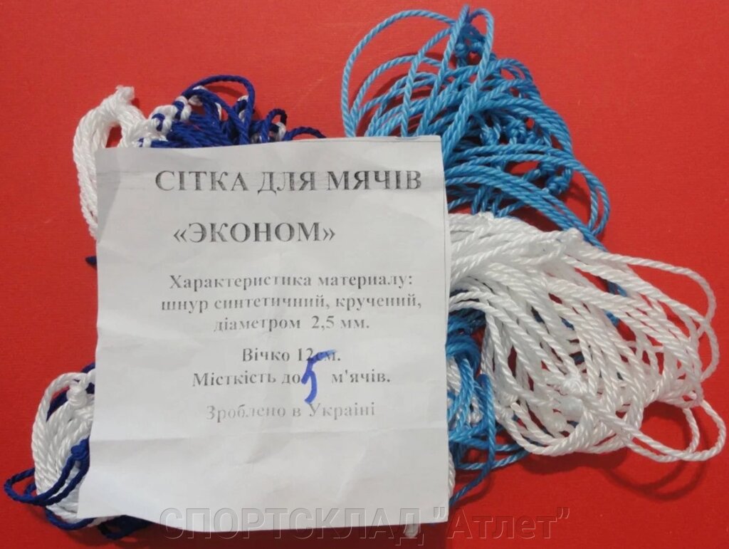 Сітка для перенесення м&#039;ячів до 5 шт. Економ. 2,5 мм, осередок 12 см біло-синя - порівняння