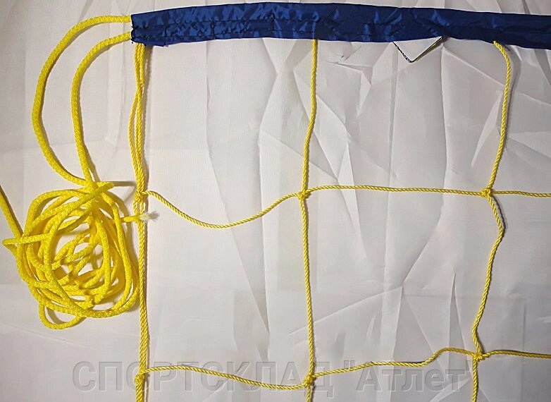 Волейбольна сітка "Економ 15" 9 * 0,9 м з шнуром натягу (осередок 15 см, Ø 2,5 мм) синьо-жовта від компанії СПОРТСКЛАД "Атлет" - фото 1