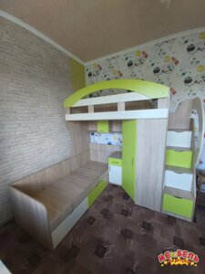 Дитяче двоярусне ліжко з кутовою шафою та сходами-комодом АЛ16-3 Merabel