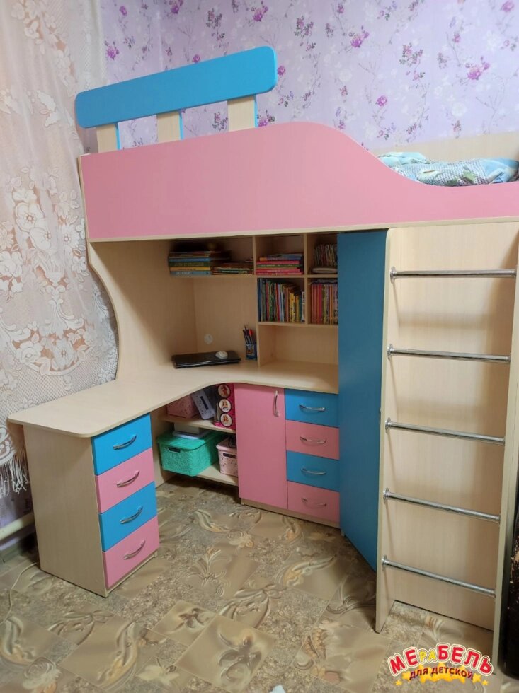 Детская кровать-чердак с рабочей зоной и угловым шкафом К23-2 Merabel ##от компании## Мерабель - ##фото## 1