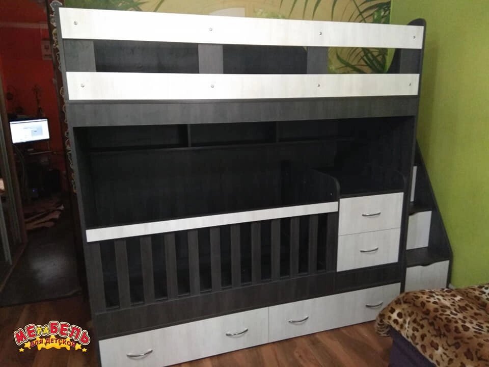 Дитяче двоярусне ліжко-трансформер з ящиками, пеленальним комодом і сходами-комодом АЛ15-3 ЕКО Merabel від компанії Мерабель - фото 1