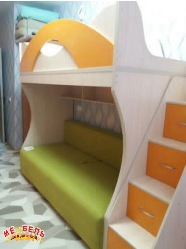 Дитяче двоярусне ліжко з драбиною-комодом АЛ4-2 Merabel від компанії Мерабель - фото 1