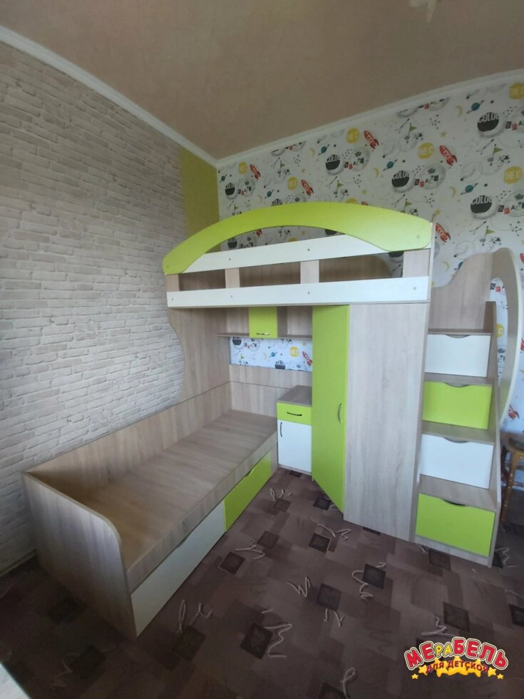 Дитяче двоярусне ліжко з кутовою шафою та сходами-комодом АЛ16-3 Merabel від компанії Мерабель - фото 1