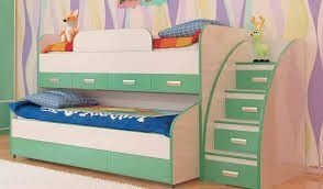 Дитяче двоярусне висувна ліжко з драбиною-комодом КК1 Merabel від компанії Мерабель - фото 1