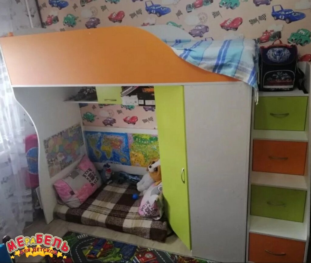 Дитяче ліжко-горище з кутовою шафою і сходами-комодом КЛ4-2 БС Merabel від компанії Мерабель - фото 1