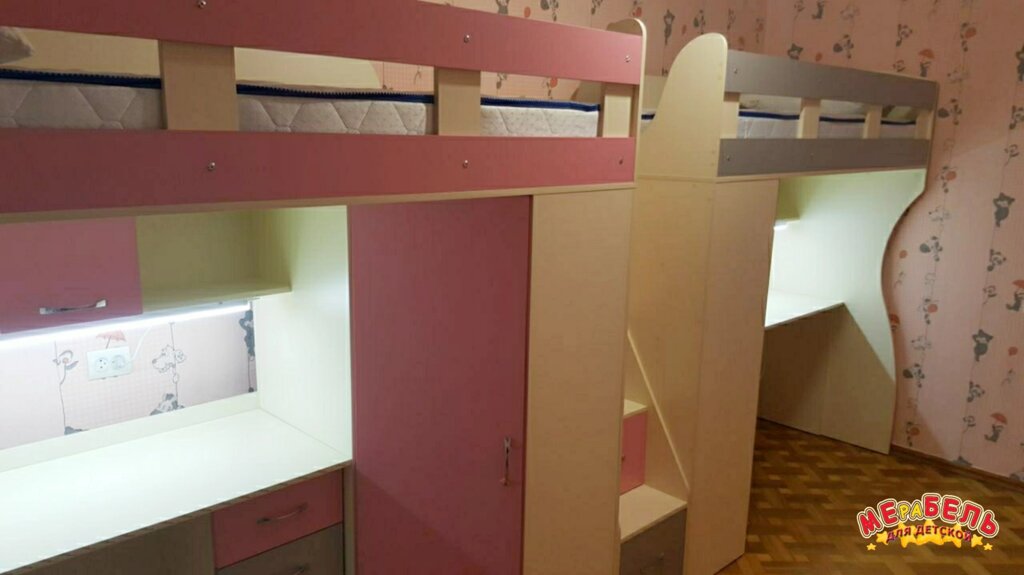 Дитяче ліжко-горище з мобільним столом, кутовою шафою і сходами-комодом КЛ4-13 Merabel від компанії Мерабель - фото 1