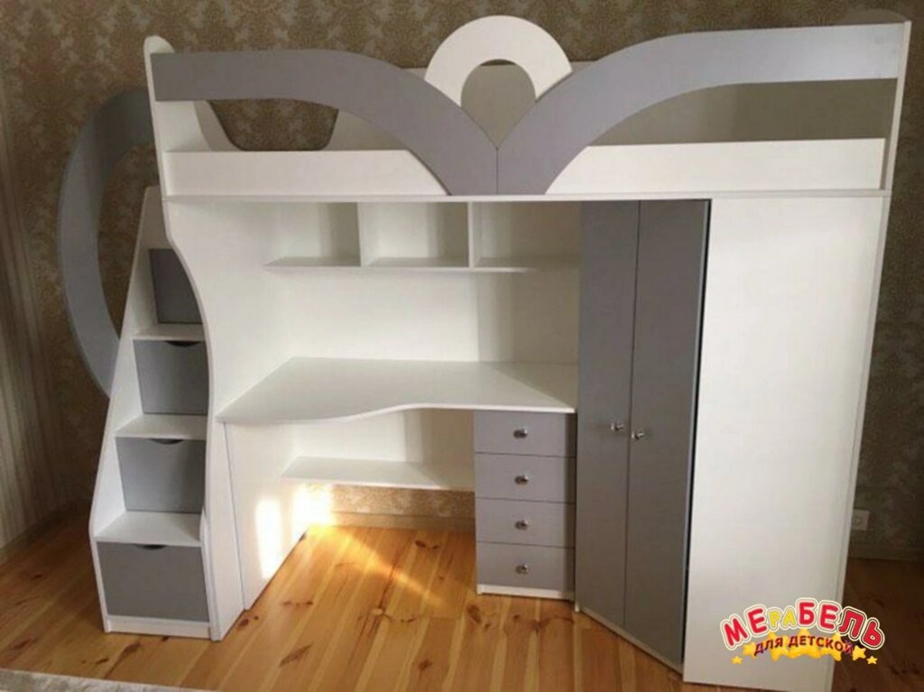 Дитяче ліжко-горище з мобільним столом, кутовою шафою і сходами-комодом КЛ40 Merabel від компанії Мерабель - фото 1