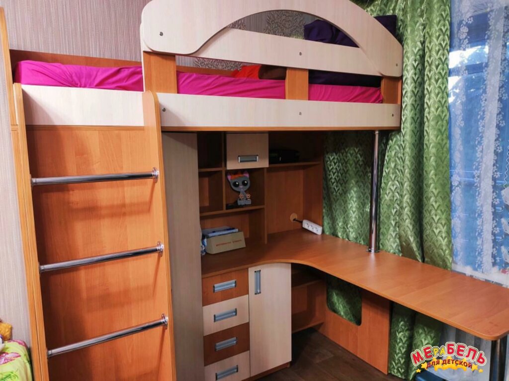 Дитяче ліжко-горище з робочою зоною і кутовою шафою К6 Merabel від компанії Мерабель - фото 1