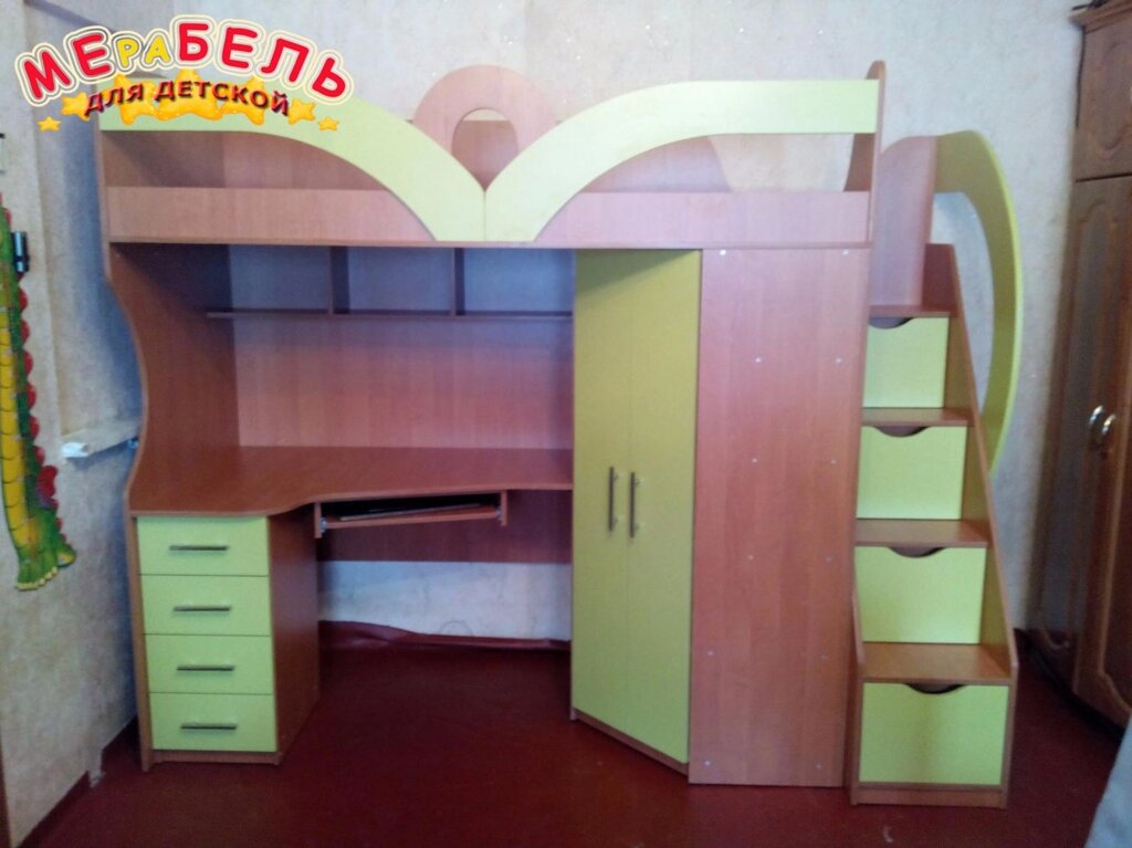 Дитяче ліжко-горище з робочою зоною, кутовою шафою і сходами-комодом КЛ28-3 Merabel від компанії Мерабель - фото 1