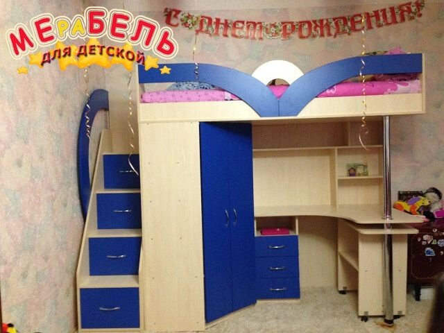 Дитяче ліжко-горище з робочою зоною, кутовою шафою і сходами-комодом КЛ6 Merabel від компанії Мерабель - фото 1