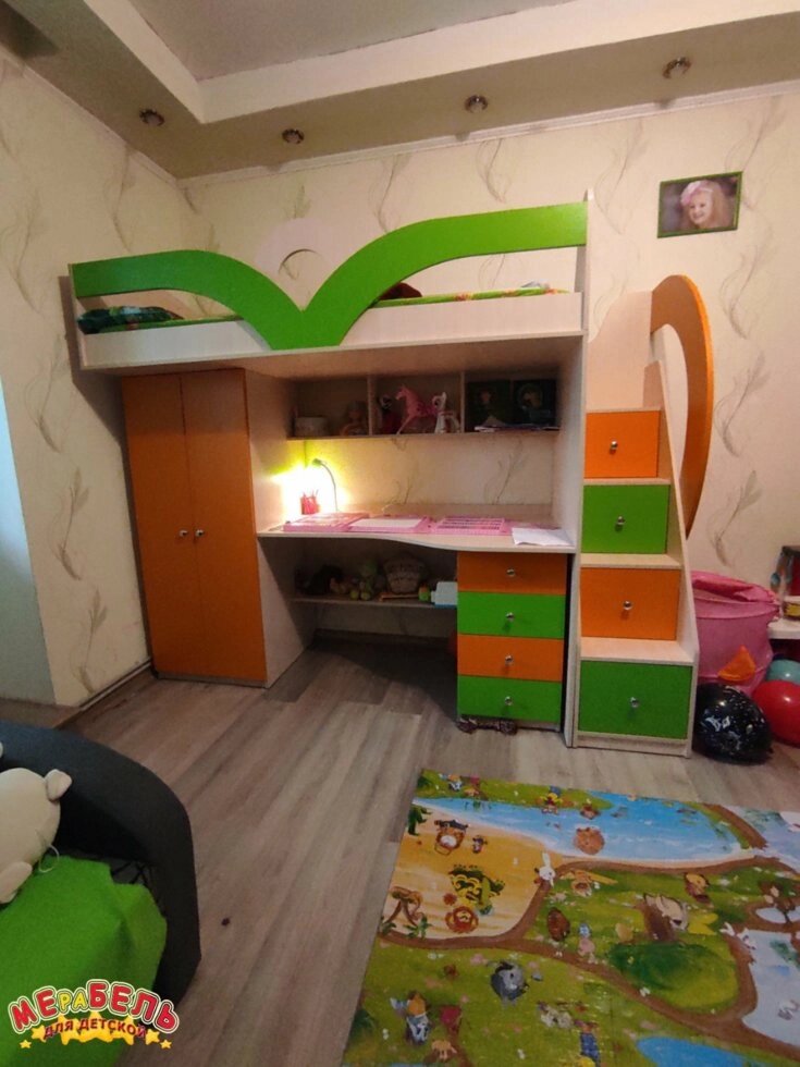 Дитяче ліжко-горище з робочою зоною, шафою і сходами-комодом КЛ5-5-2 Merabel від компанії Мерабель - фото 1