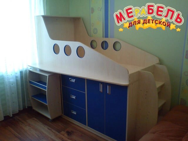 Дитяче ліжко "Літак" з висувним столом, тумбою і ящиками Д1 Merabel від компанії Мерабель - фото 1